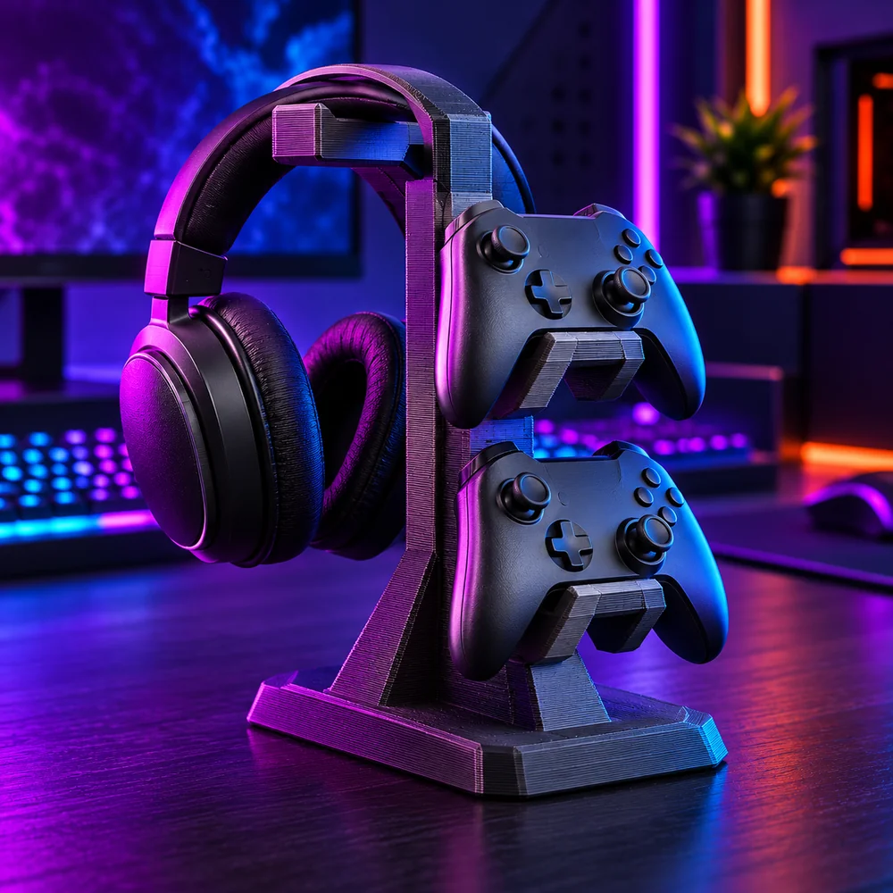 Dock gamer para headset e comandos impresso em 3D